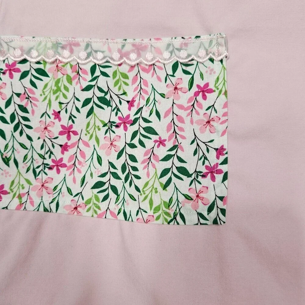 Homemade Pink Floral‎ Pocket Apron Dress Lace Ribbon Trim Ditzy Floral size 10